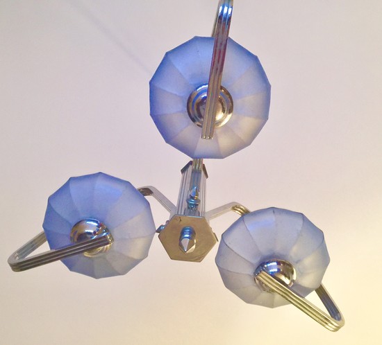 Streamline Art Deco Periwinkle Blue Nickel Ceiling Light